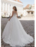 Ivory Lace Tulle V Back Floral Wedding Dress